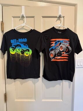 Children's Place Black Monster Truck Tees Bundle (Qty 2) Size L (10/12)